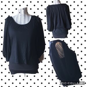 Dressy black top with sheer open sleeves